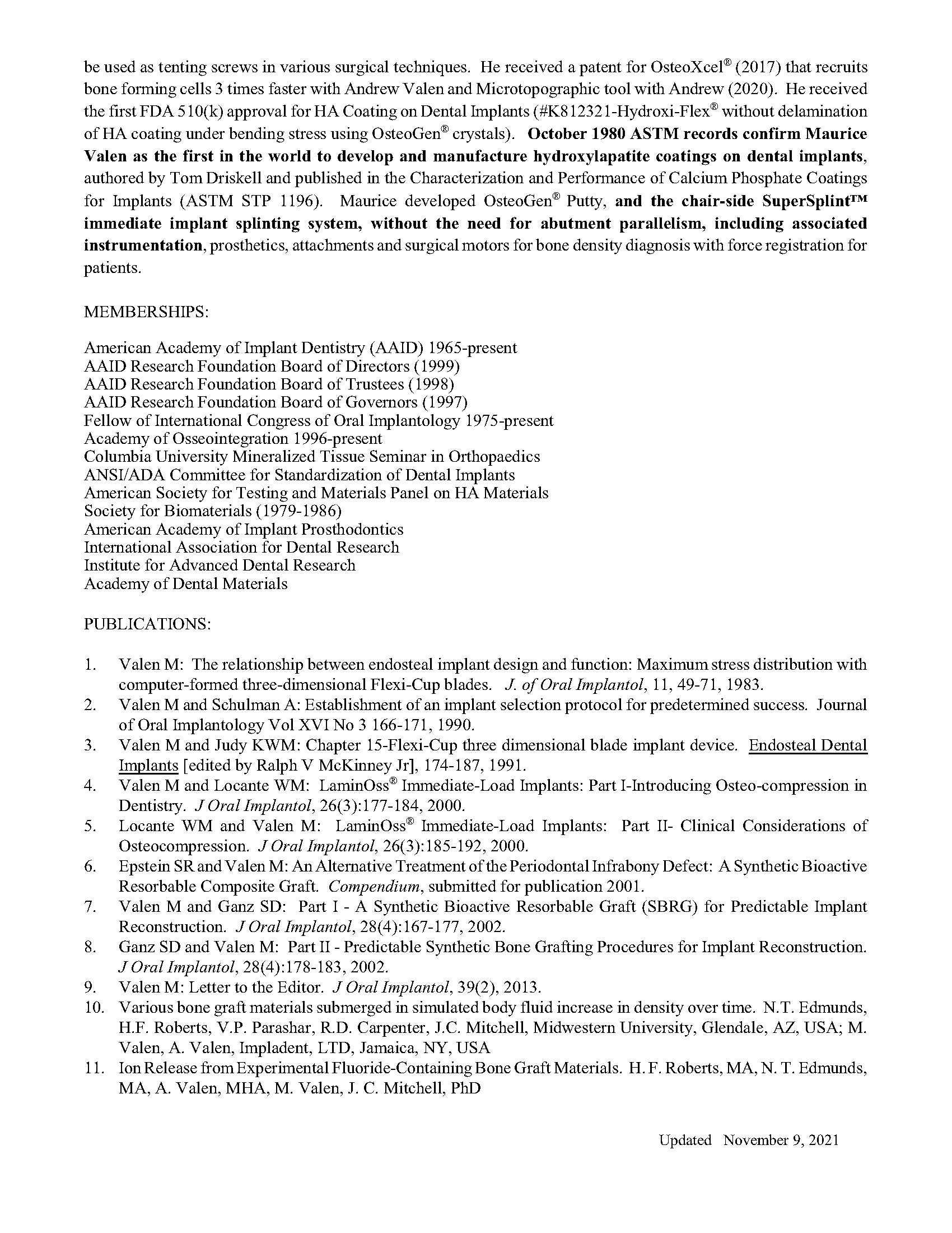 Maurice Valen CV page 2
